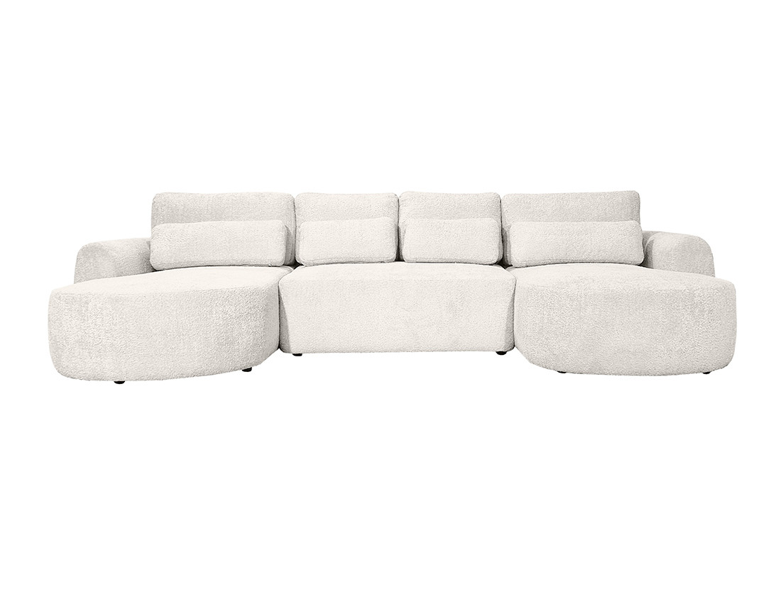 Canapé panoramique convertible avec coffre en tissu bouclette Mahina