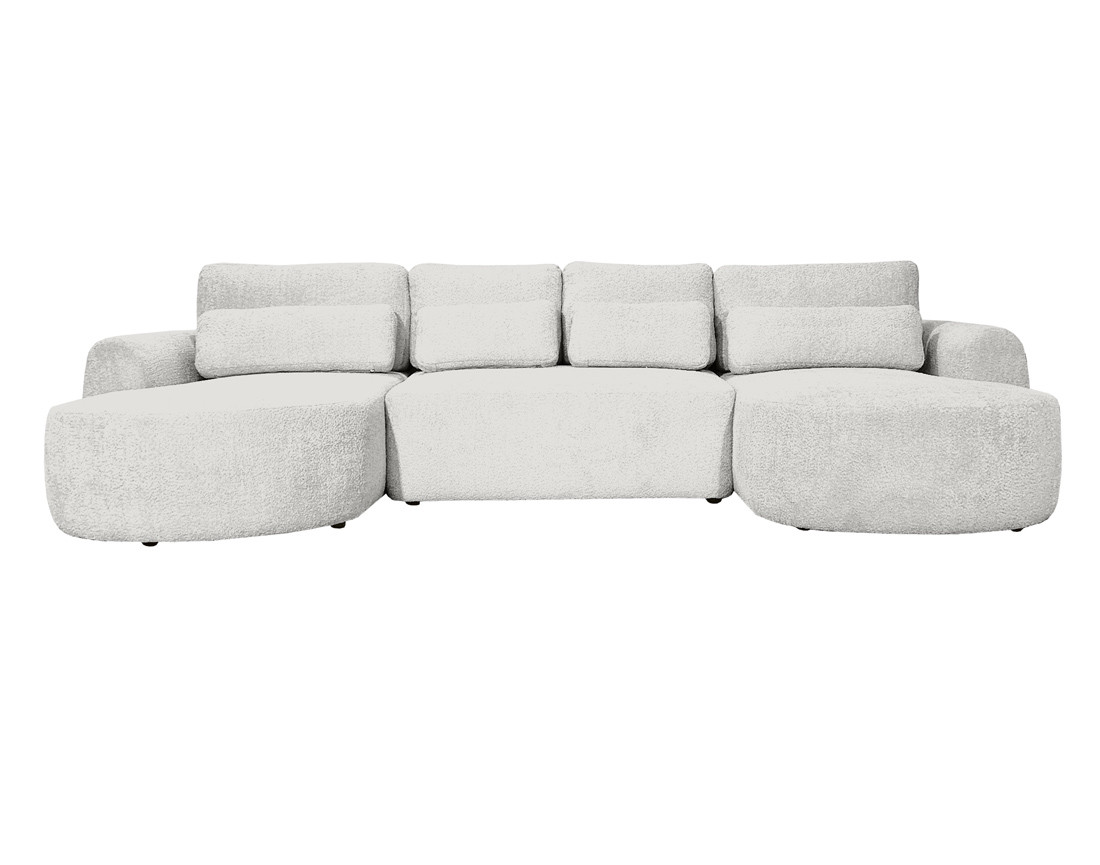 Canapé panoramique convertible avec coffre en tissu bouclette Mahina