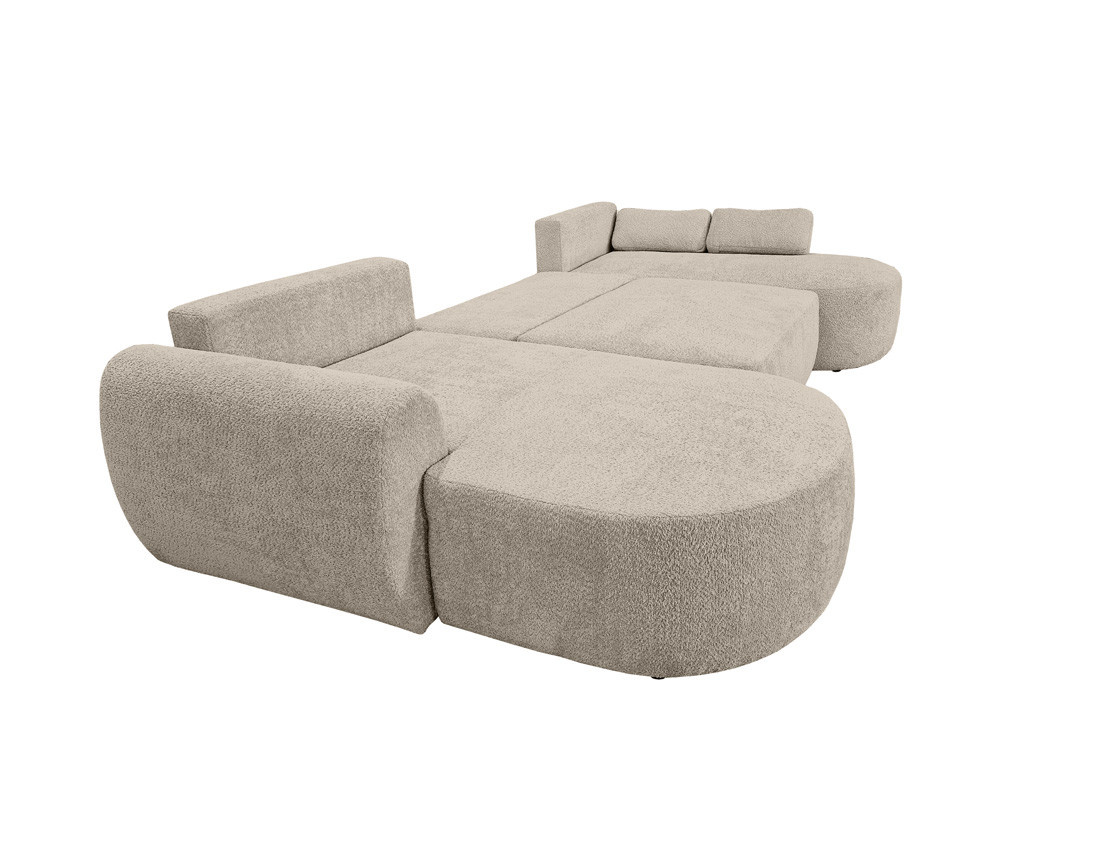 Canapé panoramique convertible avec coffre en tissu bouclette Mahina