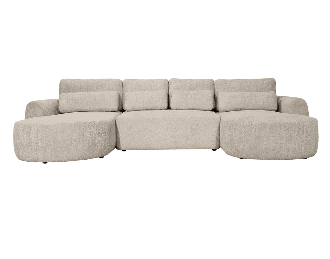 Canapé panoramique convertible avec coffre en tissu bouclette Mahina