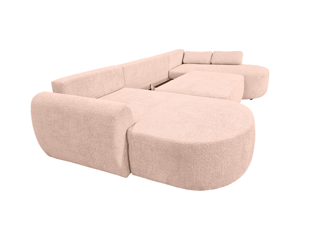 Canapé panoramique convertible avec coffre en tissu bouclette Mahina
