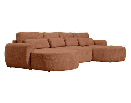Canapé panoramique convertible avec coffre en tissu bouclette Mahina