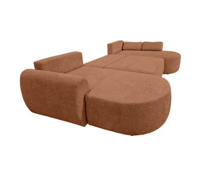 Canapé panoramique convertible avec coffre en tissu bouclette Mahina