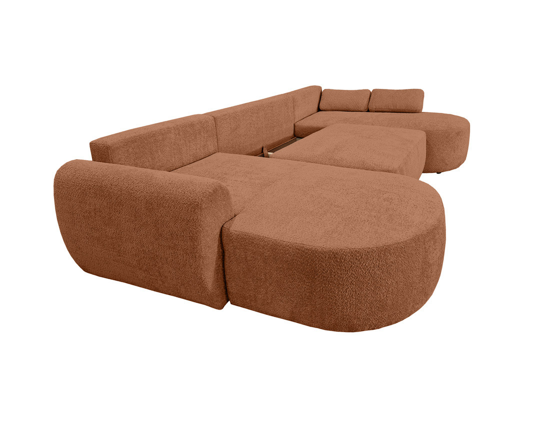 Canapé panoramique convertible avec coffre en tissu bouclette Mahina