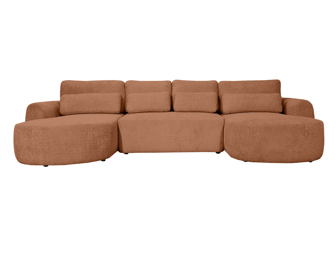 Canapé panoramique convertible avec coffre en tissu bouclette Mahina