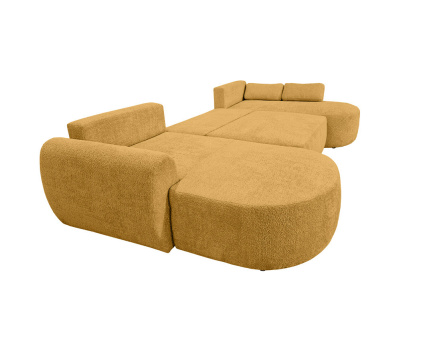 Canapé panoramique convertible avec coffre en tissu bouclette Mahina