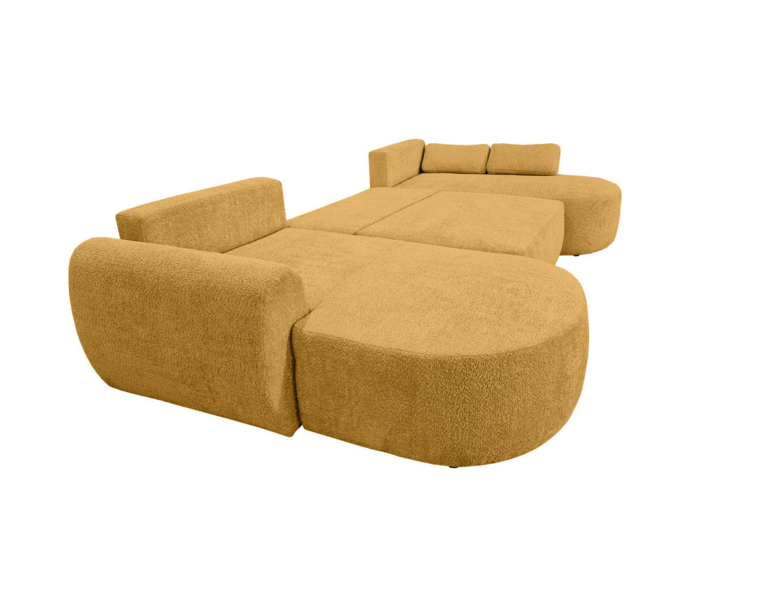 Canapé panoramique convertible avec coffre en tissu bouclette Mahina