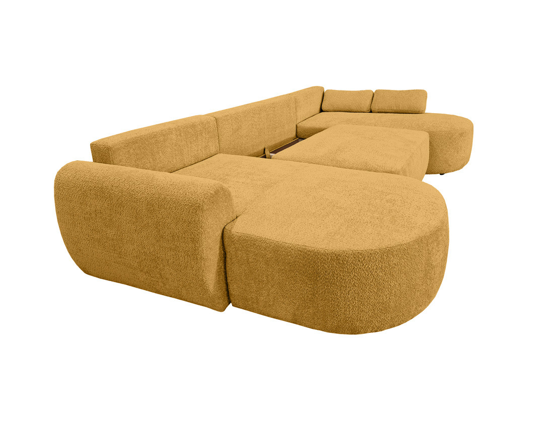 Canapé panoramique convertible avec coffre en tissu bouclette Mahina