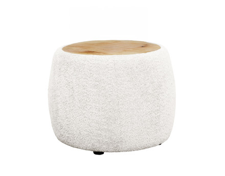 Table basse ronde en tissu bouclette et plateau en bois 55 cm Mahina