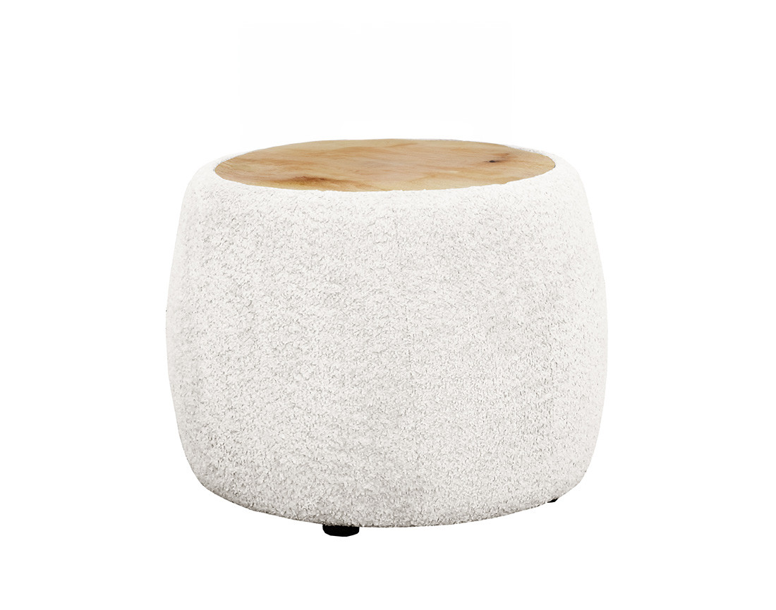 Table basse ronde en tissu bouclette et plateau en bois 55 cm Mahina