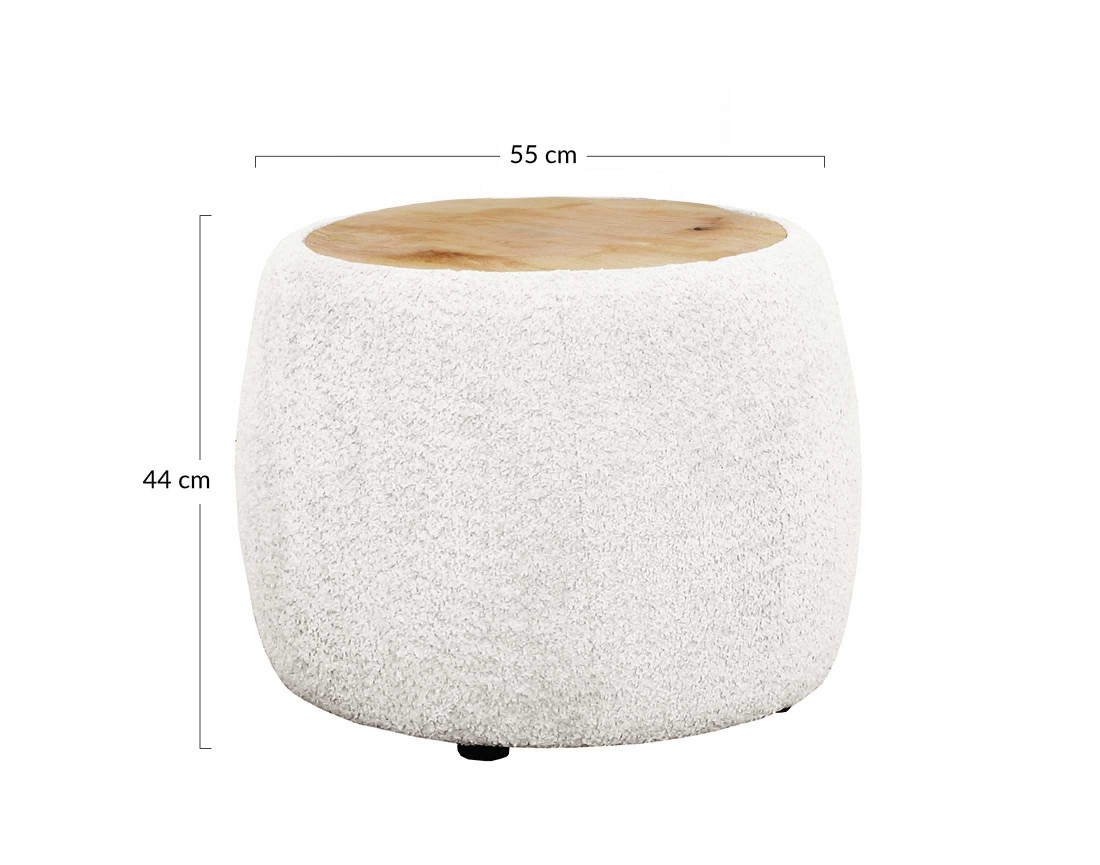 Table basse ronde en tissu bouclette et plateau en bois 55 cm Mahina