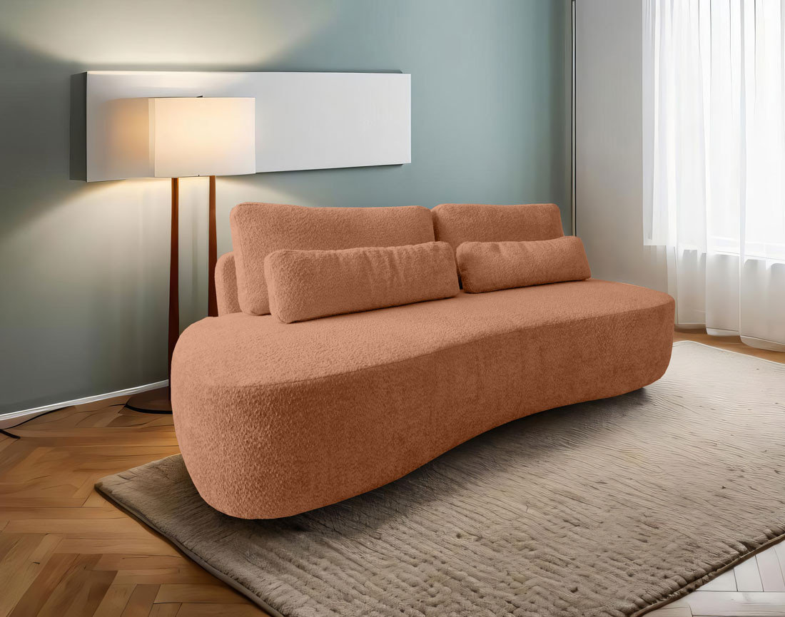 Canapé 3 places sans accoudoirs convertible en tissu bouclette Mahina