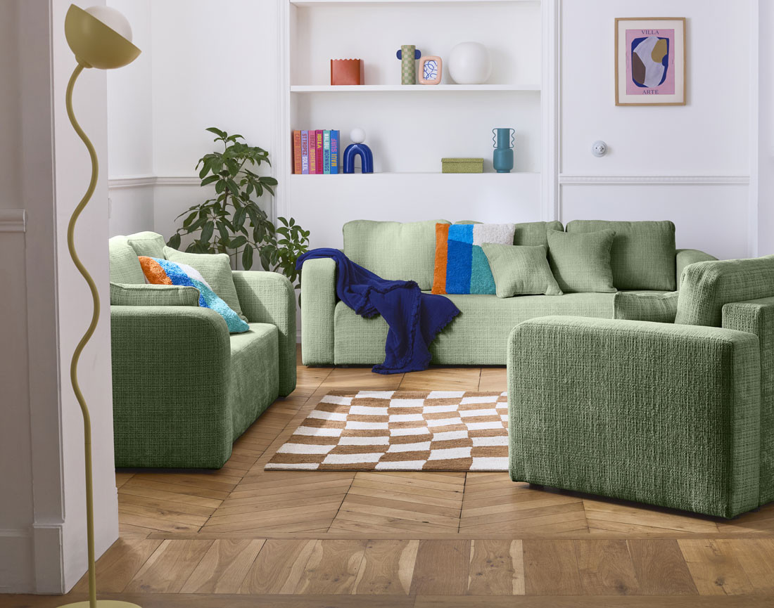 Canapé droit 2 places en velours texturé Miro