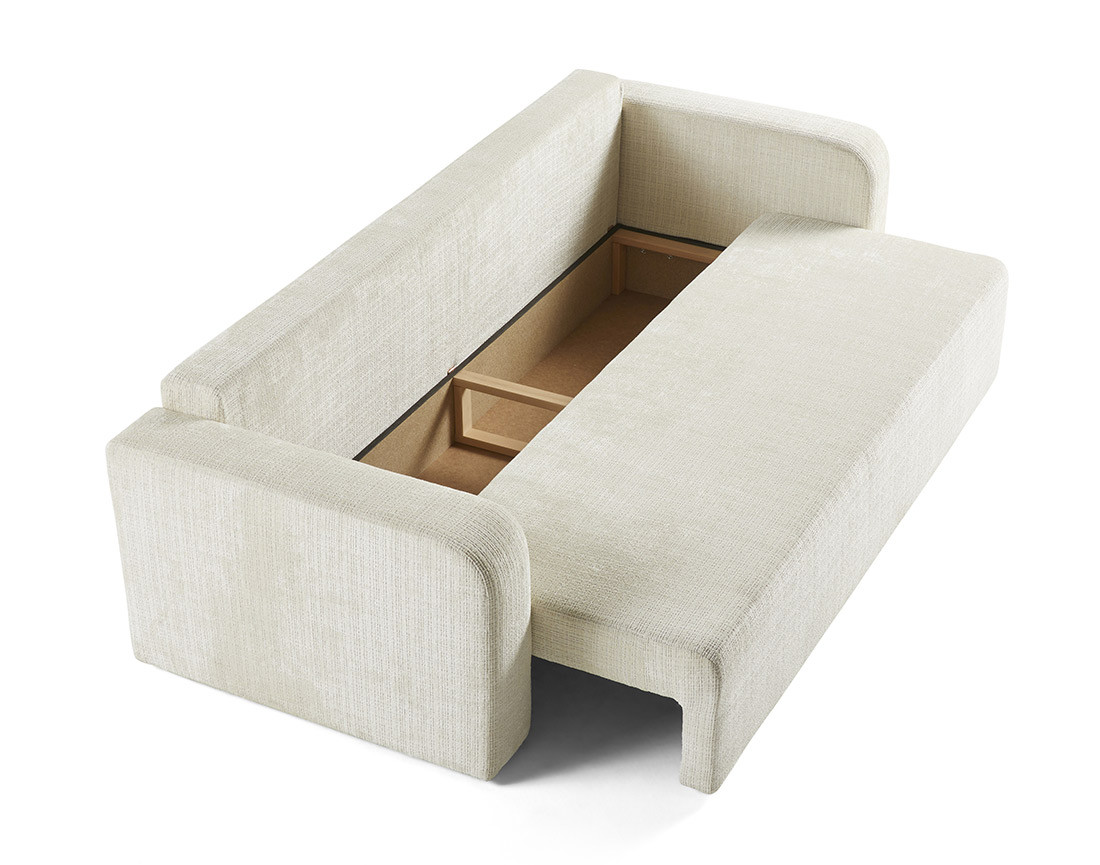 Canapé droit 3 places convertible avec coffre en velours texturé Miro