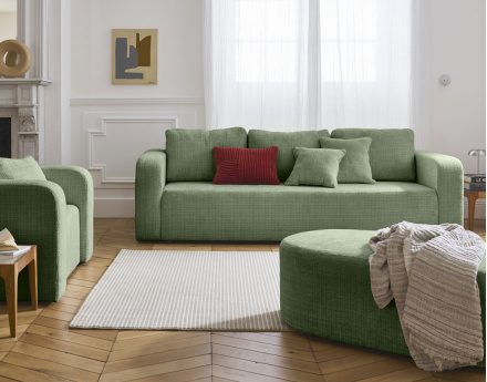 Canapé droit 3 places convertible avec coffre en velours texturé Miro