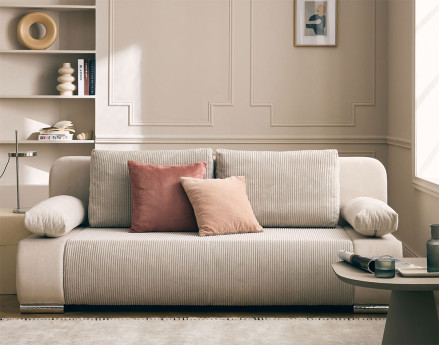 Canapé 3 places convertible avec coffre en velours et velours côtelé Elio