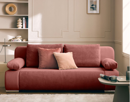 Canapé 3 places convertible avec coffre en velours et velours côtelé Elio
