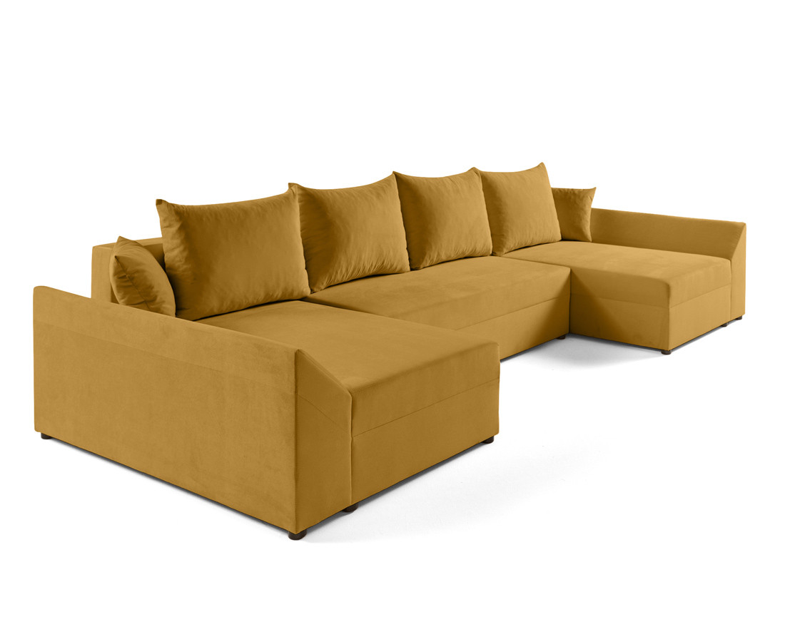 Canapé panoramique en U 7 places convertible avec coffre en velours Mike