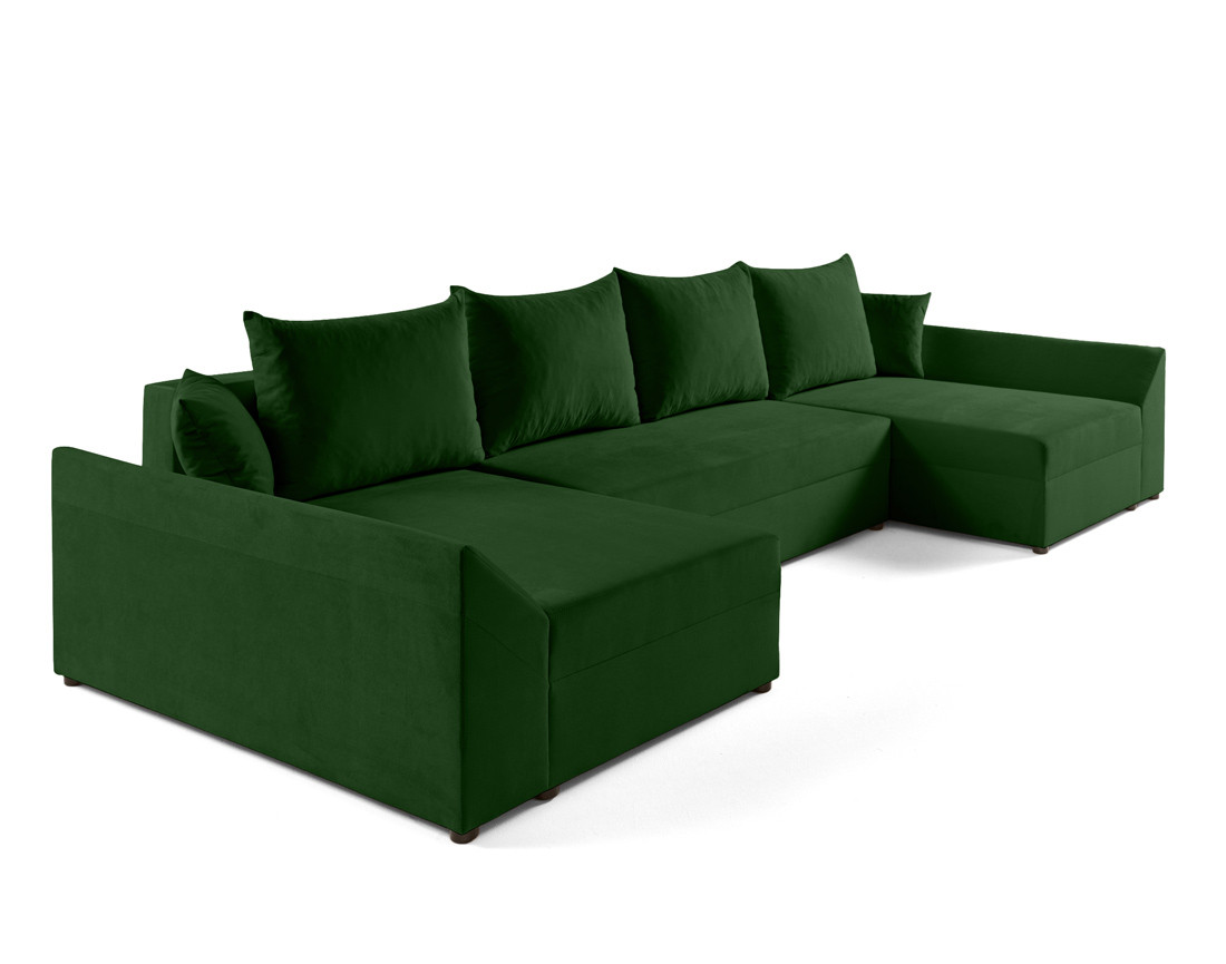 Canapé panoramique en U 7 places convertible avec coffre en velours Mike