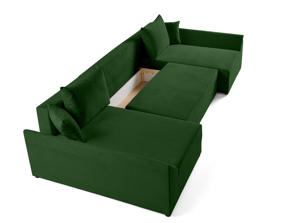 Canapé panoramique en U 7 places convertible avec coffre en velours Mike