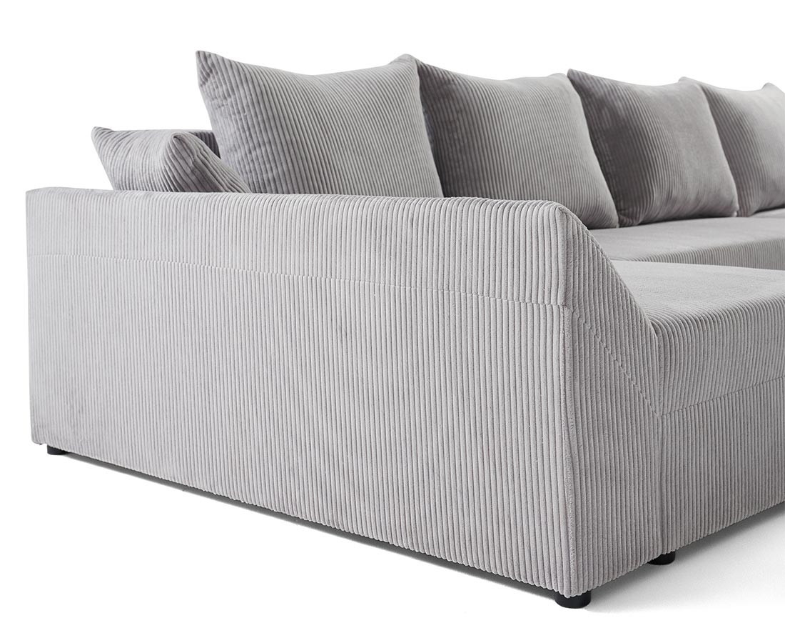 Canapé panoramique en U 7 places convertible avec coffre en velours côtelé Mike