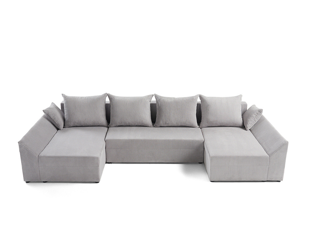 Canapé panoramique en U 7 places convertible avec coffre en velours côtelé Mike