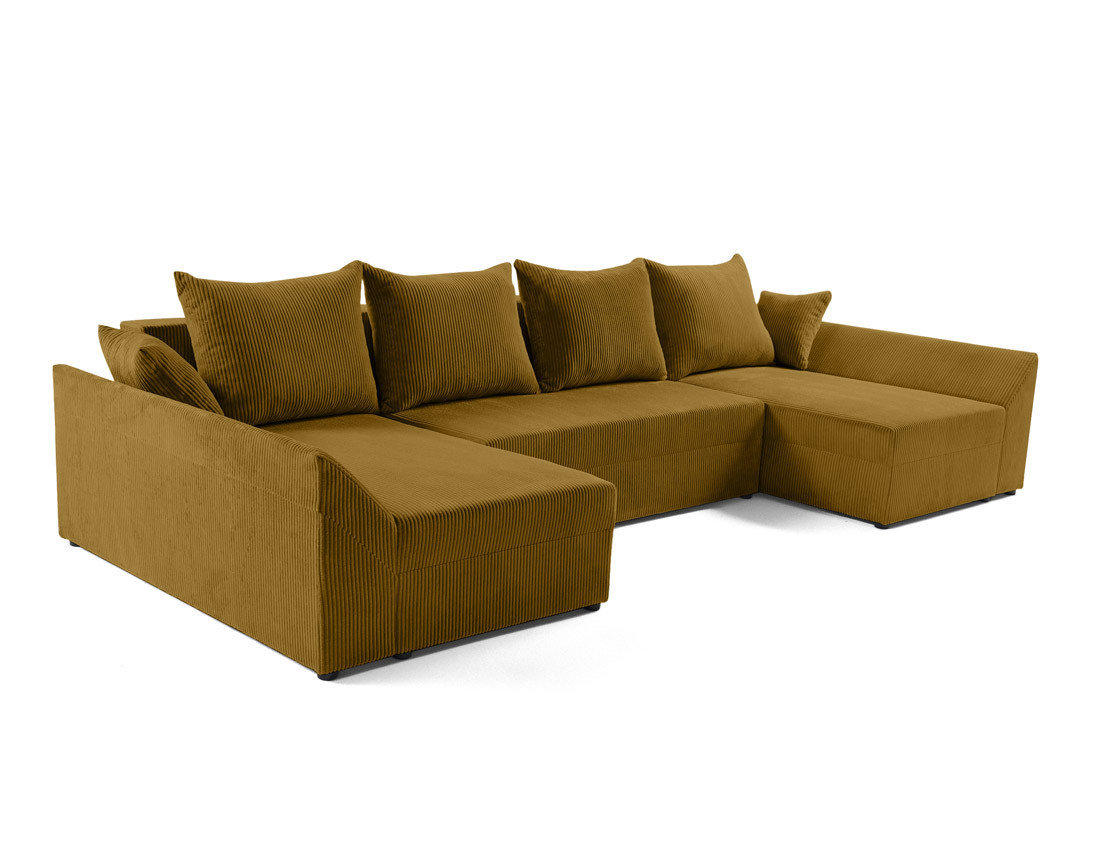Canapé panoramique en U 7 places convertible avec coffre en velours côtelé Mike