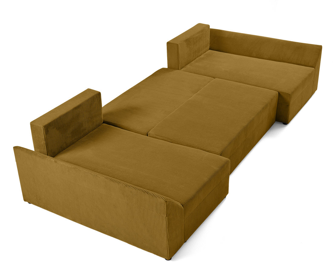 Canapé panoramique en U 7 places convertible avec coffre en velours côtelé Mike