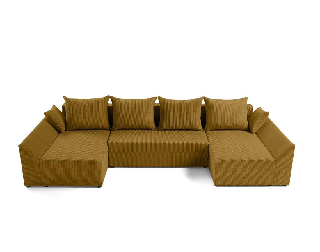 Canapé panoramique en U 7 places convertible avec coffre en velours côtelé Mike