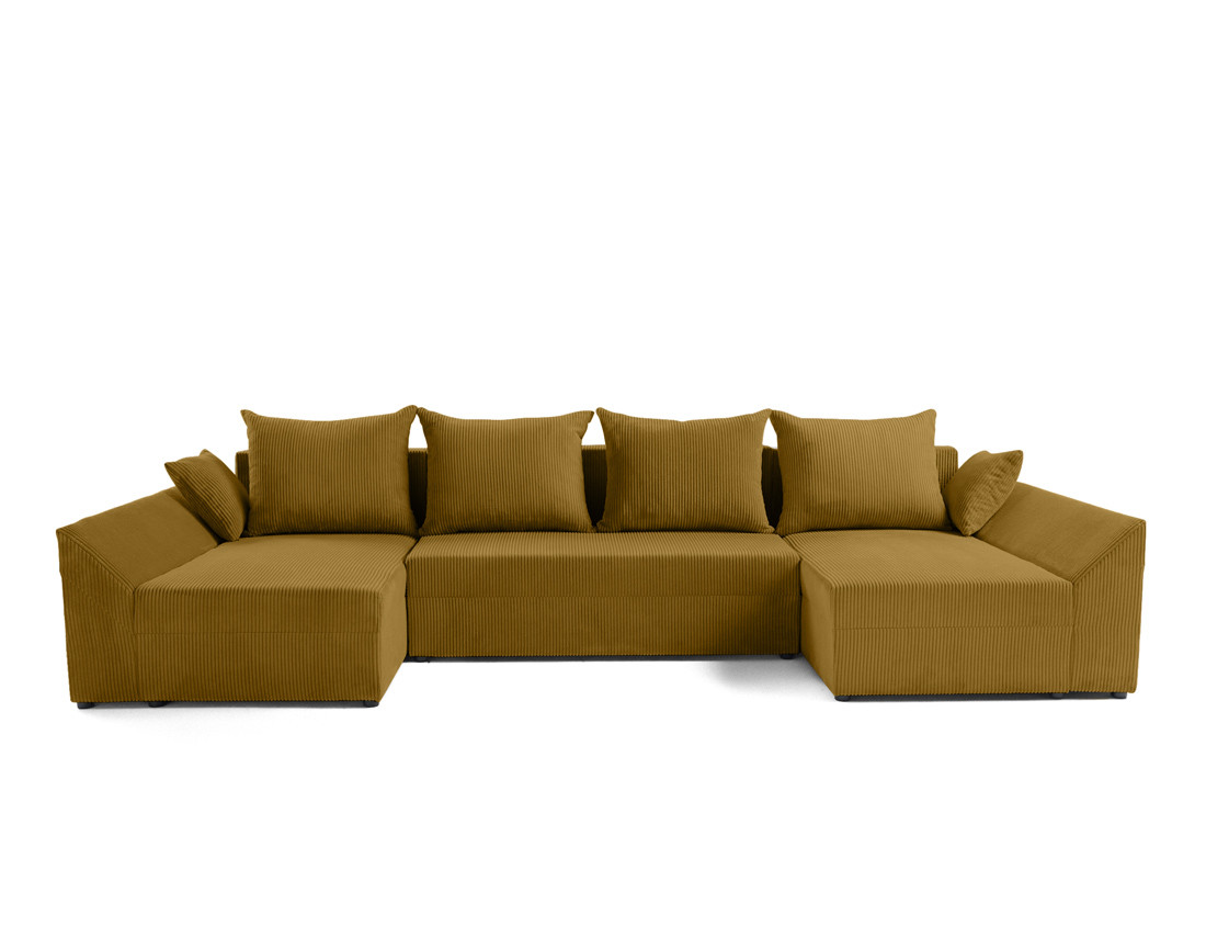 Canapé panoramique en U 7 places convertible avec coffre en velours côtelé Mike