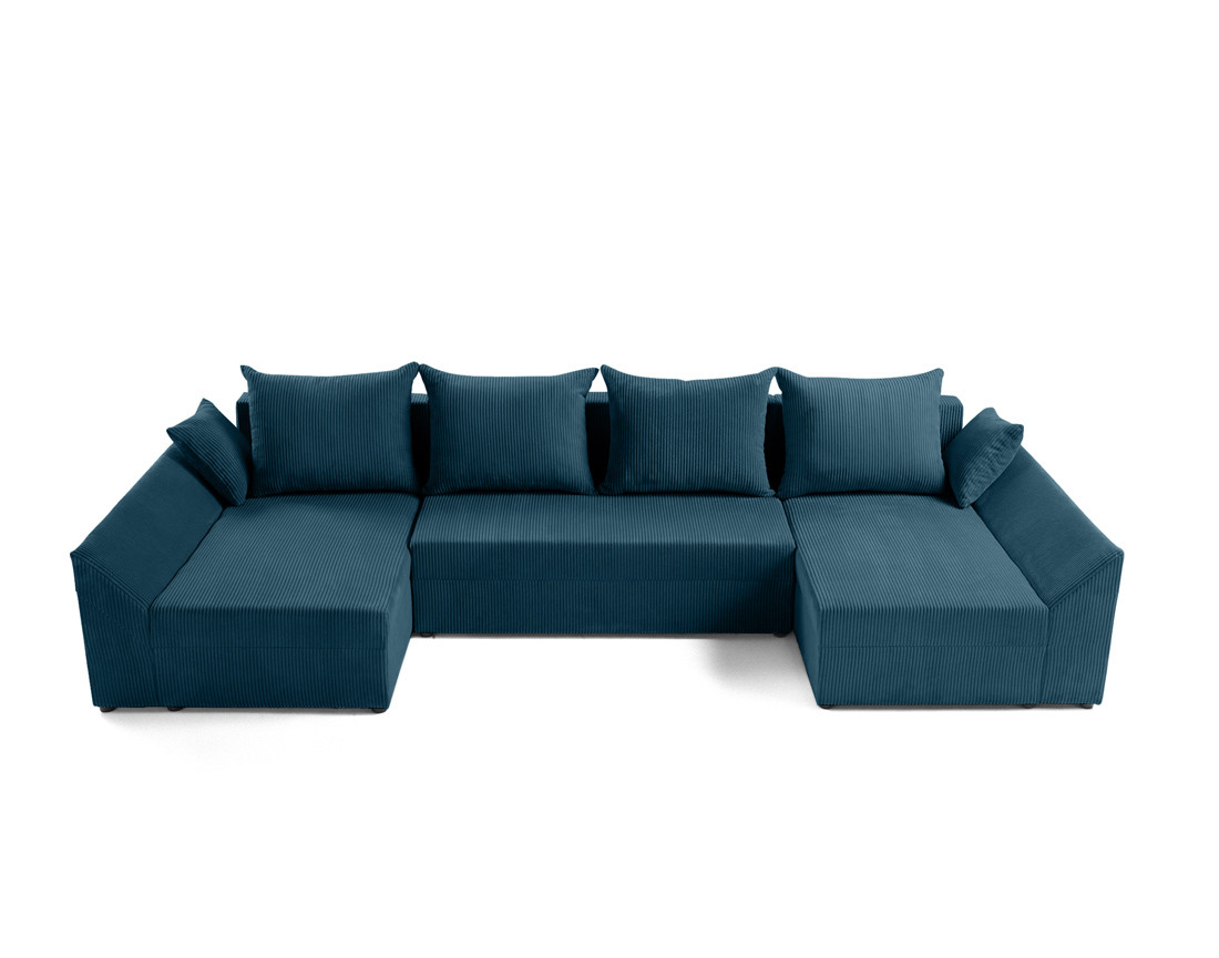 Canapé panoramique en U 7 places convertible avec coffre en velours côtelé Mike