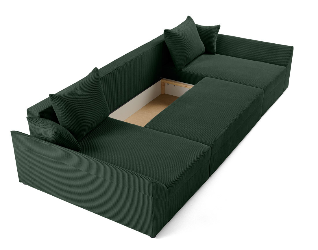 Canapé panoramique en U 7 places convertible avec coffre en velours côtelé Mike