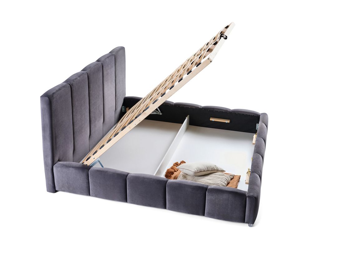 Torreon - lit coffre - 160x200 - sommier inclus - en velours Bestmobilier