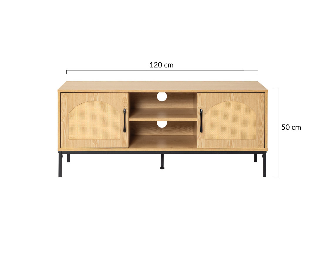 Meuble TV bois 2 portes et 2 niches 120 cm Nagato