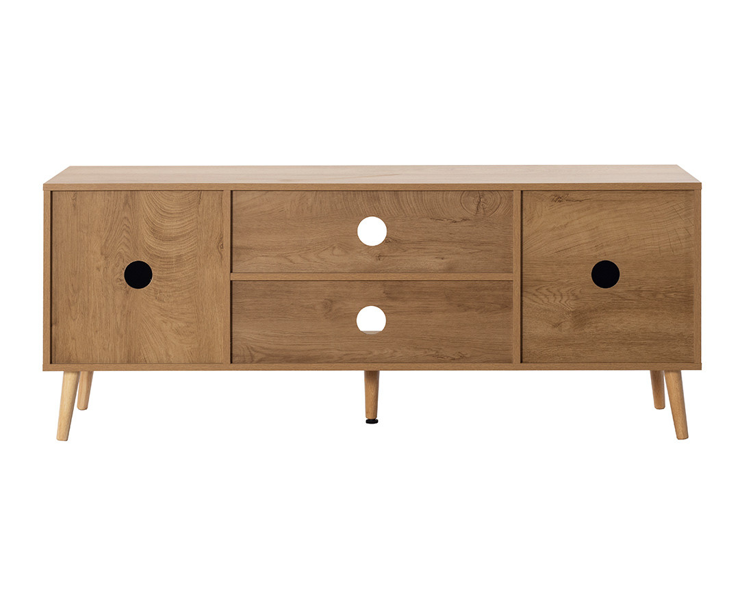 Meuble TV bois et cannage 140 cm Goto