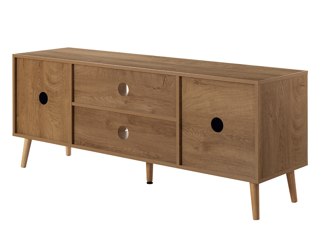 Meuble TV bois et cannage 140 cm Goto