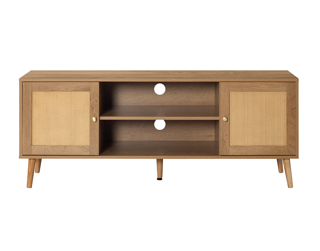 Meuble TV bois et cannage 140 cm Goto