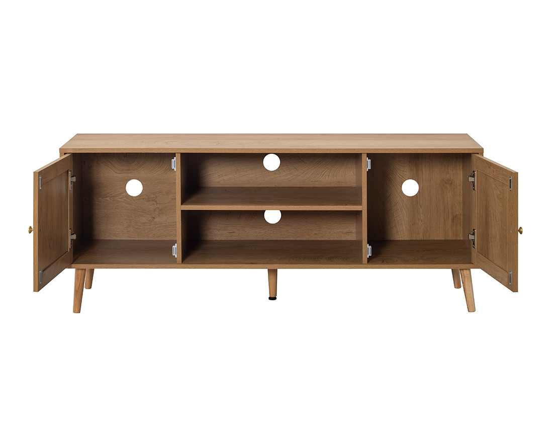 Meuble TV bois et cannage 140 cm Goto