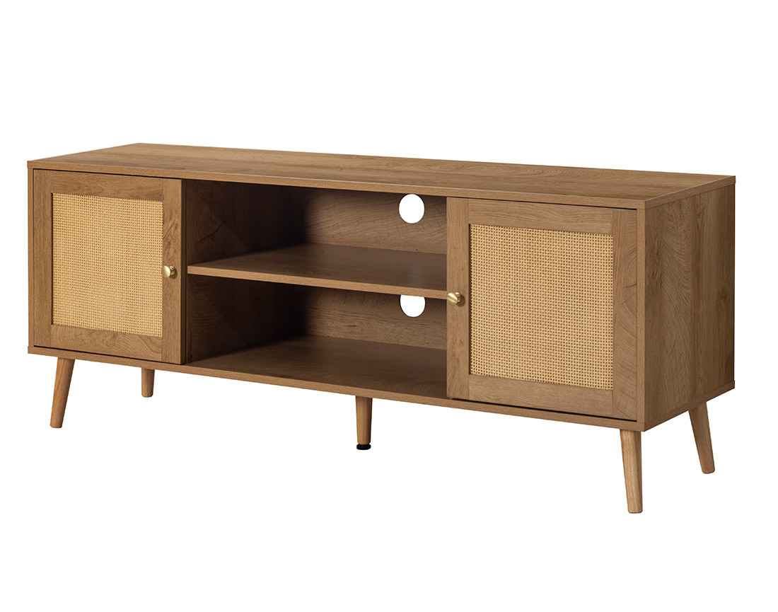 Meuble TV bois et cannage 140 cm Goto