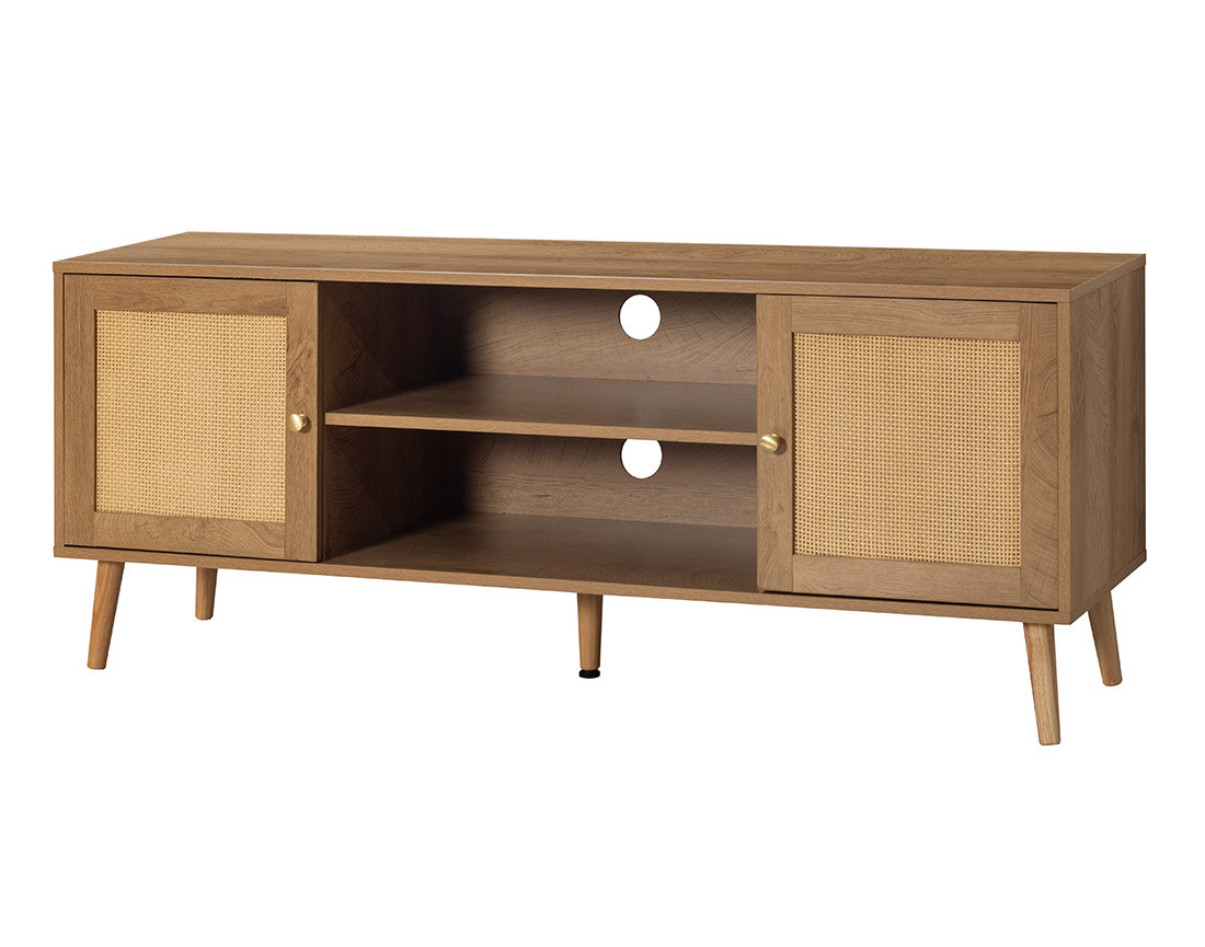 Meuble TV bois et cannage 140 cm Goto