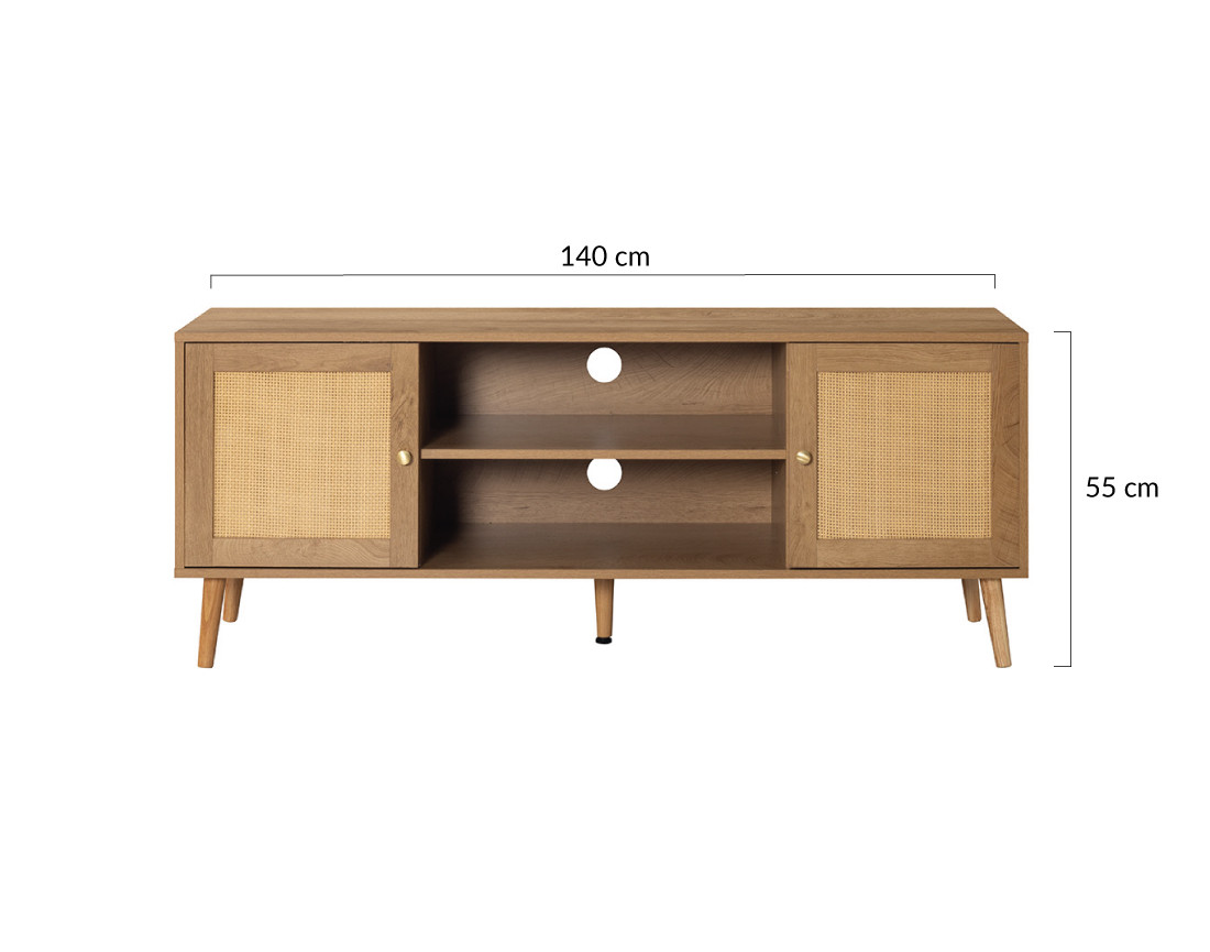 Meuble TV bois et cannage 140 cm Goto