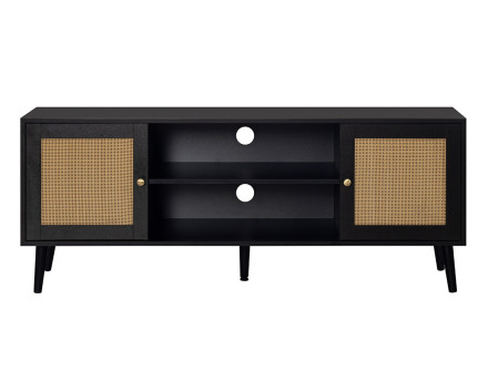 Meuble TV noir et cannage 140 cm Goto