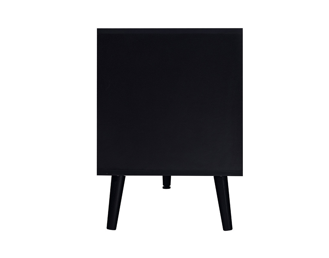 Meuble TV noir et cannage 140 cm Goto