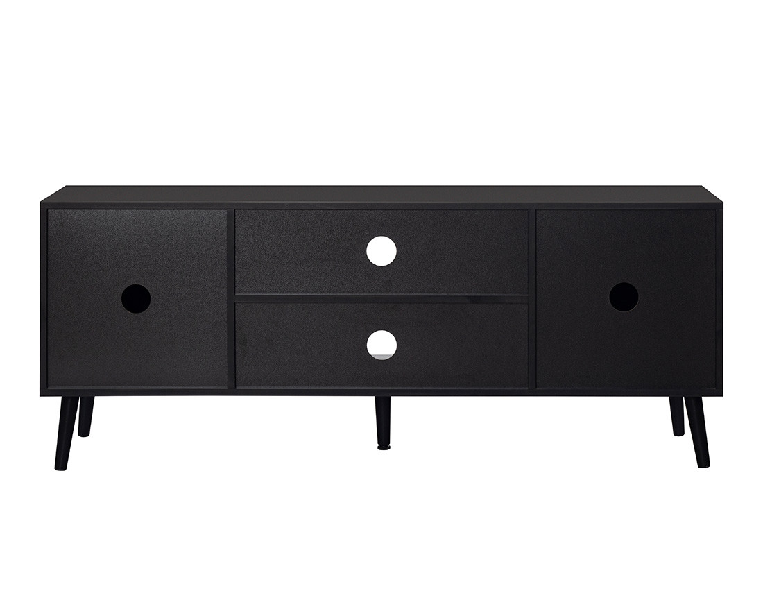 Meuble TV noir et cannage 140 cm Goto