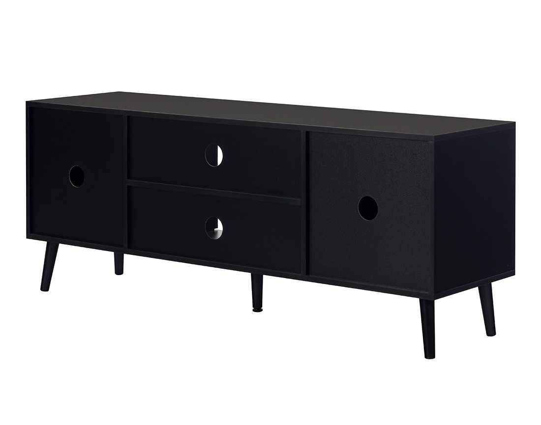 Meuble TV noir et cannage 140 cm Goto