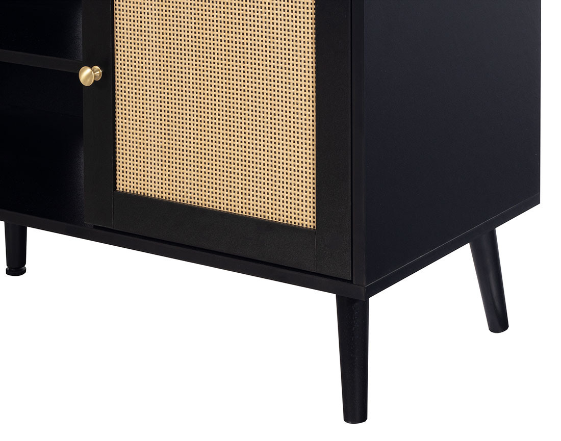 Meuble TV noir et cannage 140 cm Goto