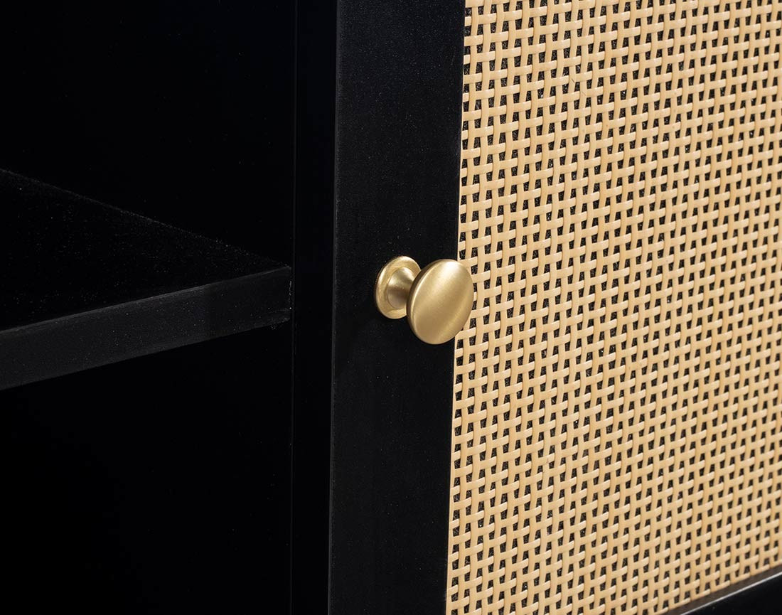 Meuble TV noir et cannage 140 cm Goto