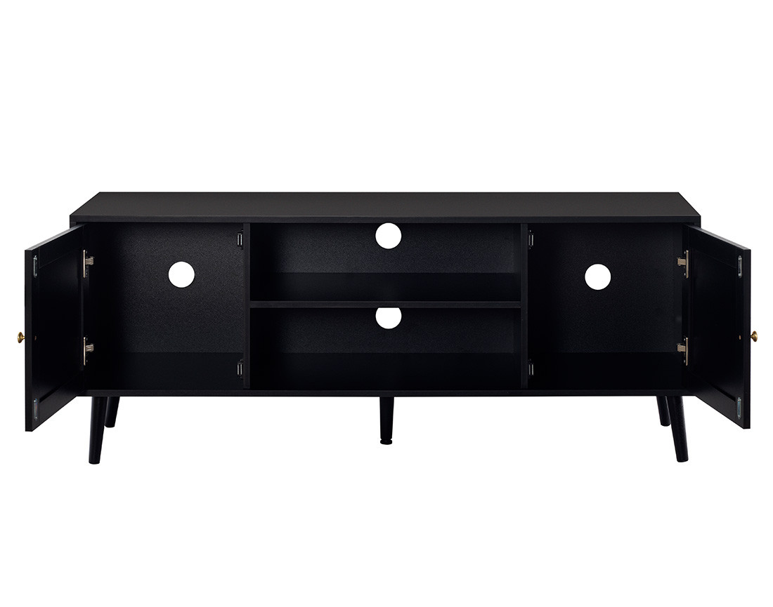 Meuble TV noir et cannage 140 cm Goto