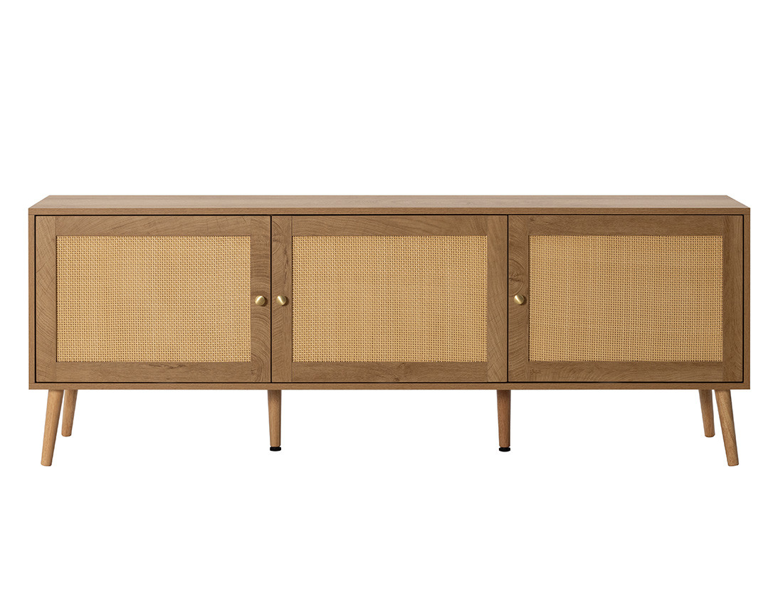 Meuble TV bois et cannage 167 cm Goto