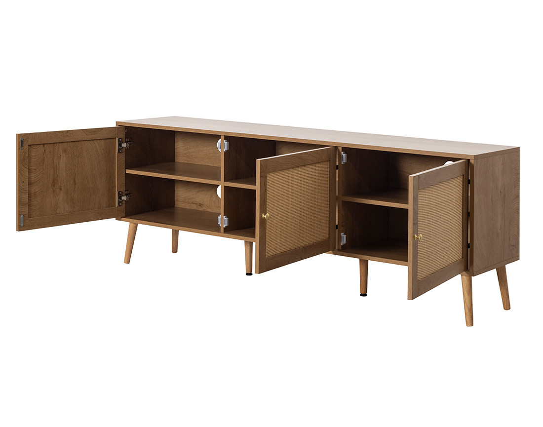 Meuble TV bois et cannage 167 cm Goto
